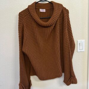 Pink Lily Knitted Brown Sweatshirt